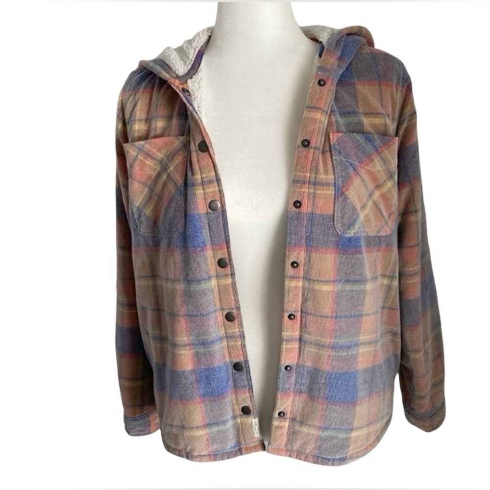 Soho Threads Corduroy Plaid Hooded Jacket Lined Soft Plush Women’s Size Small